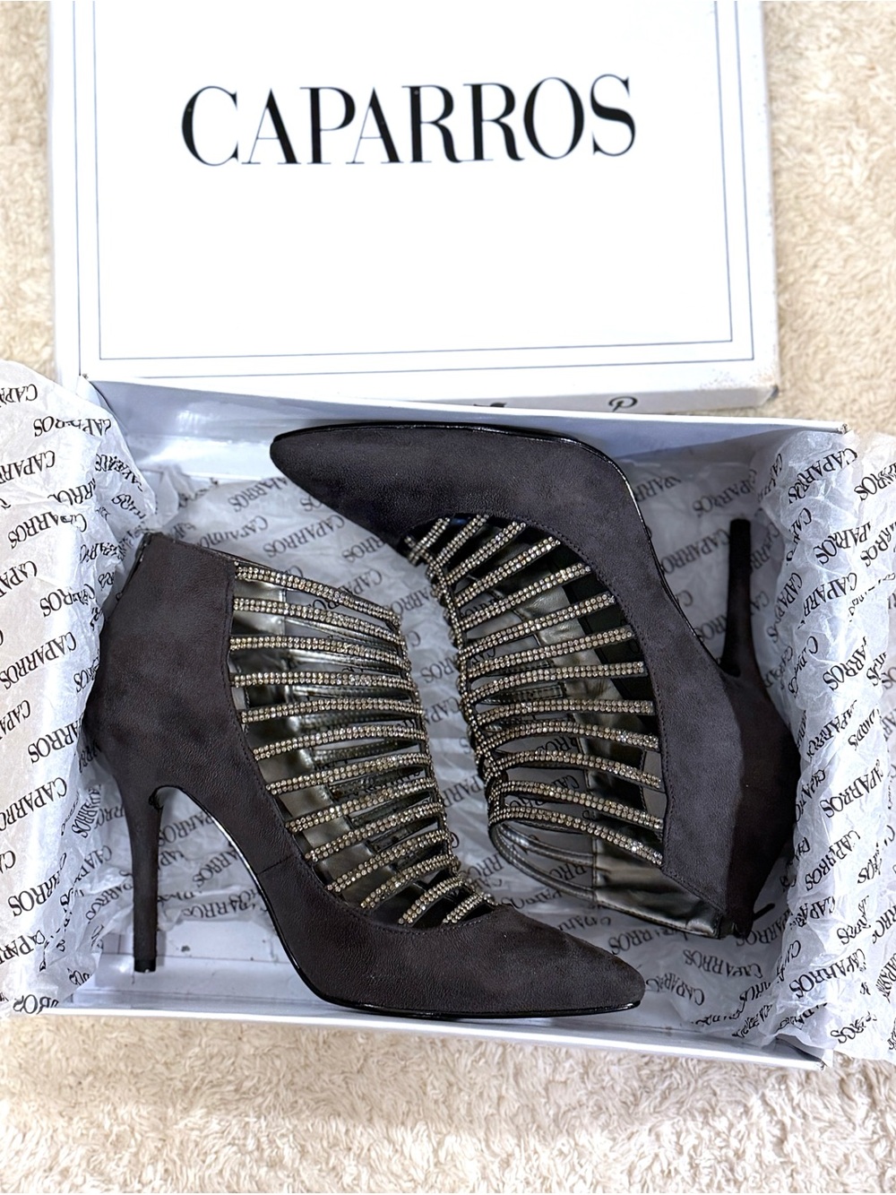 Caparros Rhinestone Cage Heels ✨ Pointed Toe Stiletto Glam Night Out